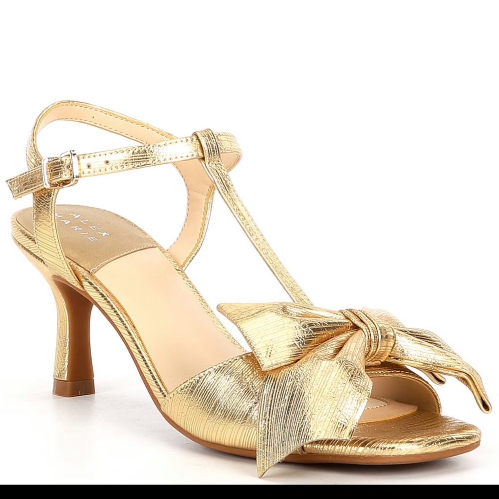 Araceli T-Strap Metallic Bow Kitten Heel Dress Sandals